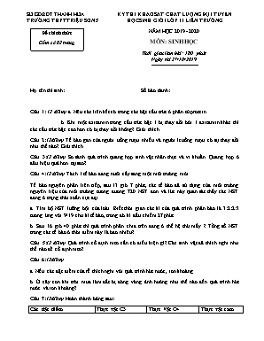 Đề thi khảo sát chất lượng đội tuyển học sinh giỏi Lớp 11 liên trường môn Sinh học - Năm học 2019-2020 - Trường THPT Triệu Sơn 5 (Có đáp án)
